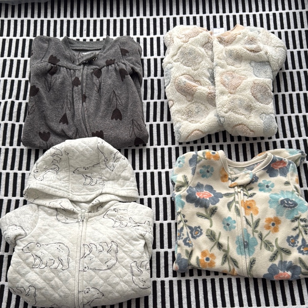 Cozy Baby Onesies Set - Gray, Cream, Floral